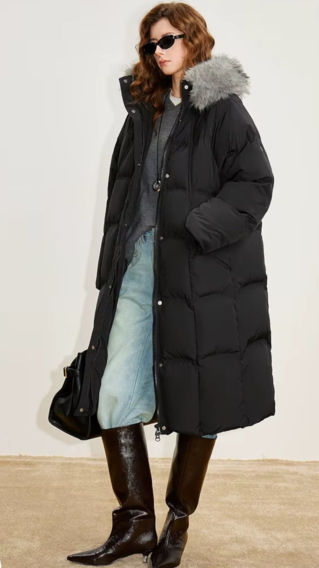 Black Long Duck Down Coat