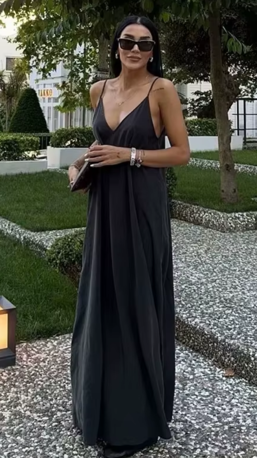 Backless V-Neck Spaghetti Strap Dress – Black