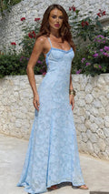 Light Blue Halter Backless Maxi Dress