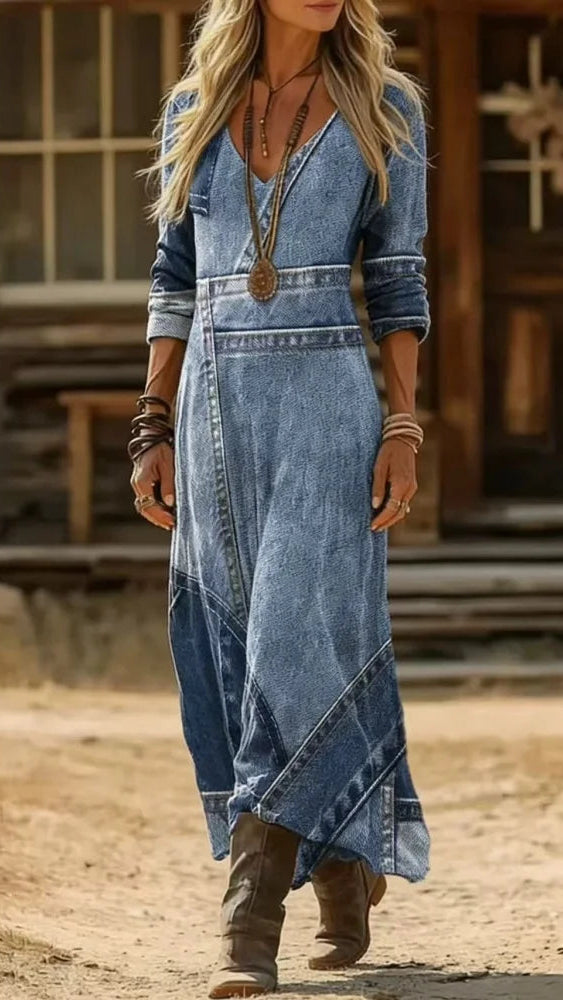 Printed Gradient V-Neck Maxi Dress
