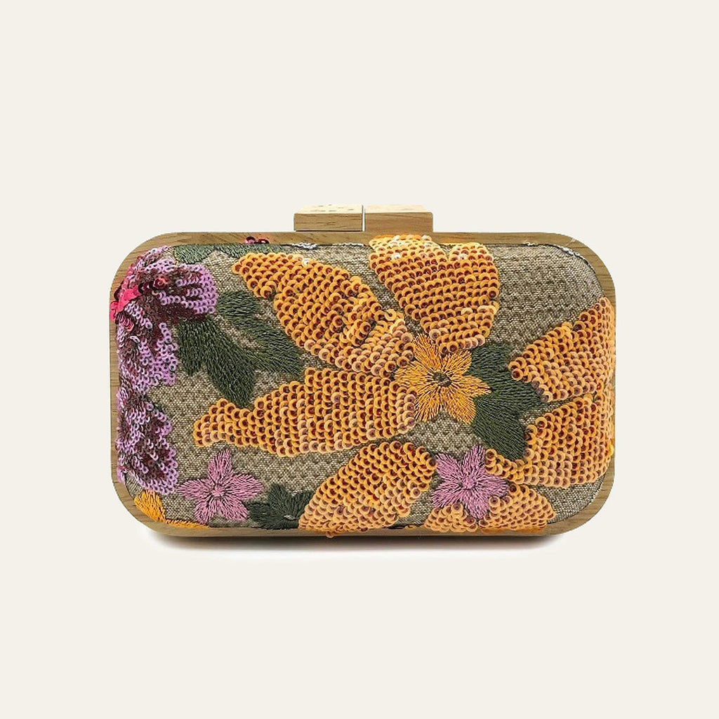 Embroidered Bloom Sequin Clutch