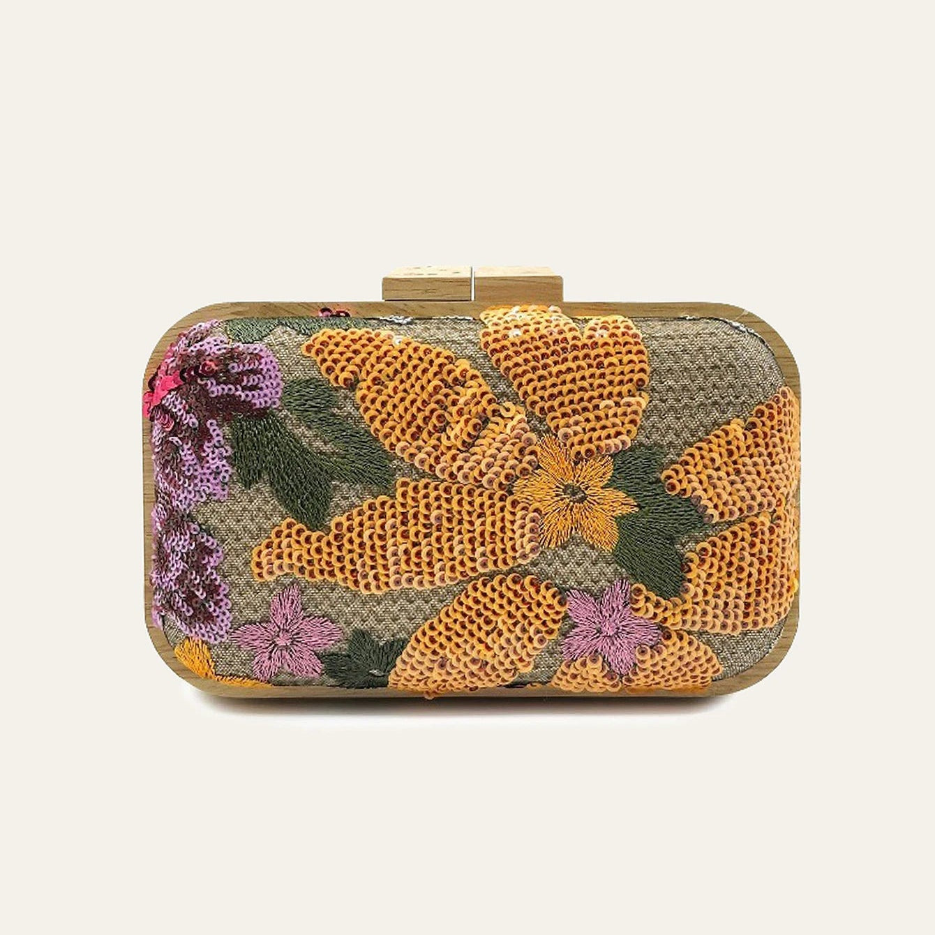 Embroidered Bloom Sequin Clutch