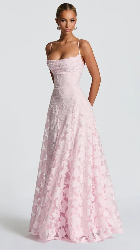 Jacquard Chiffon Backless Maxi Dress