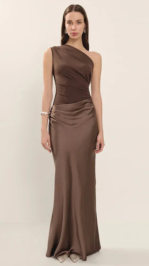 Asymmetric Shoulder Maxi Dress