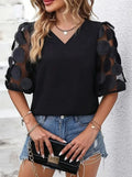 Lace Splice V-Neck Short Sleeve Blouse