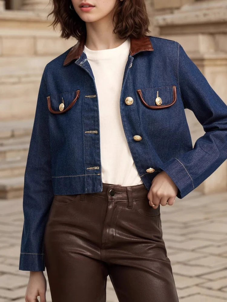 Blue Short Streetwear Jacket with Classic Collar