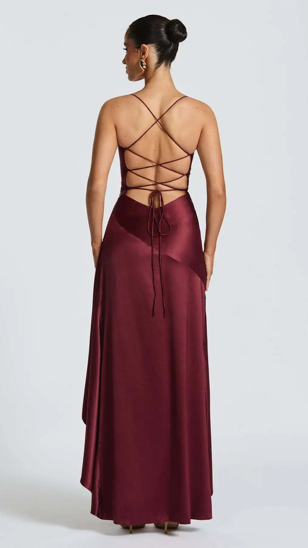 Satin Ruffle Backless Maxi Dress