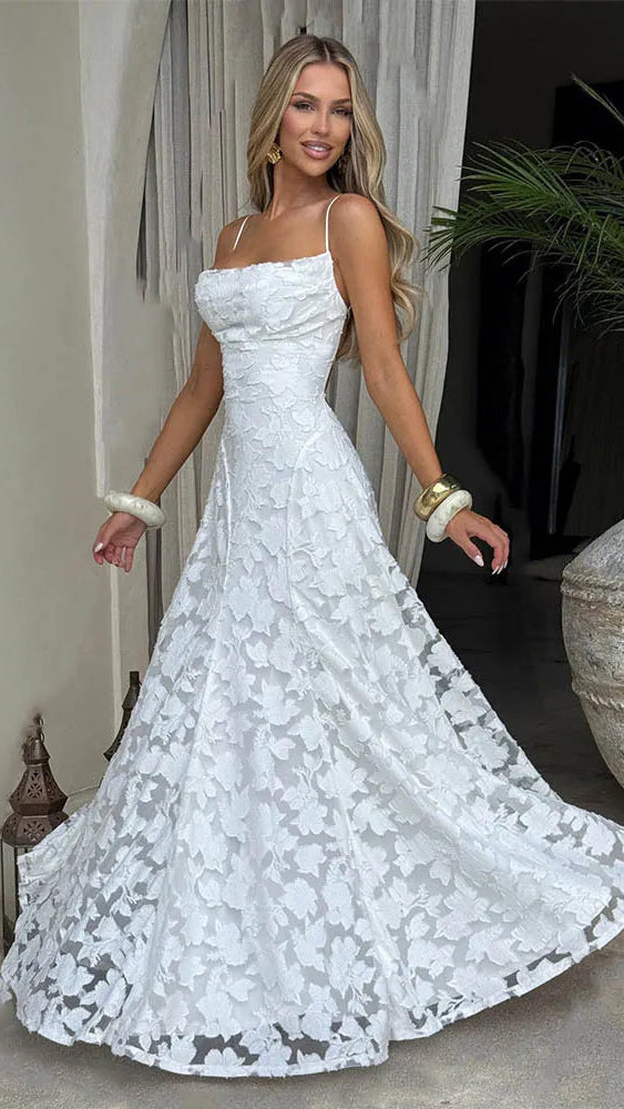 Jacquard Chiffon Backless Maxi Dress
