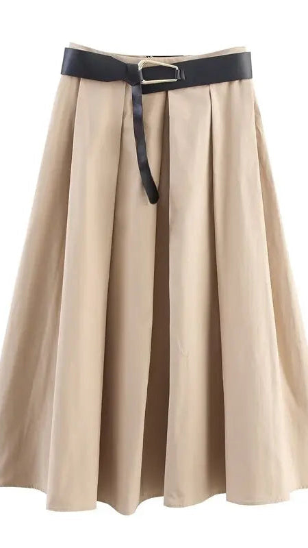 High Waist Midi Skirt With Belt