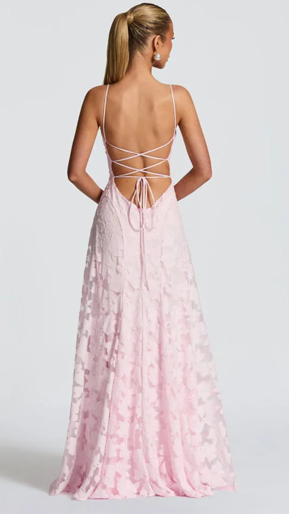 Jacquard Chiffon Backless Maxi Dress