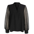 Black Mesh Sleeve Sequin Blouse
