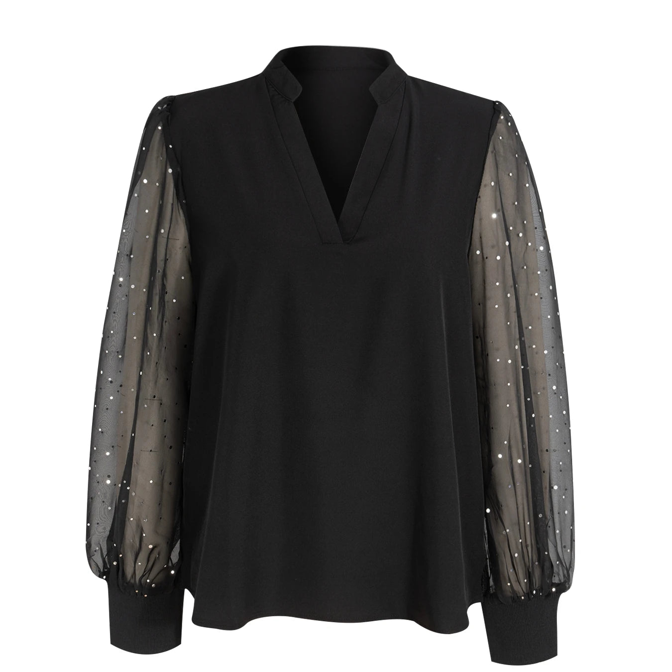 Black Mesh Sleeve Sequin Blouse