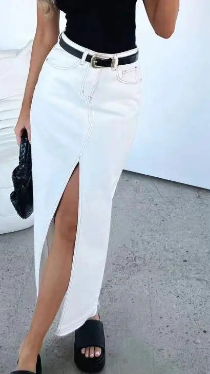 Midi Denim Skirt With Slith