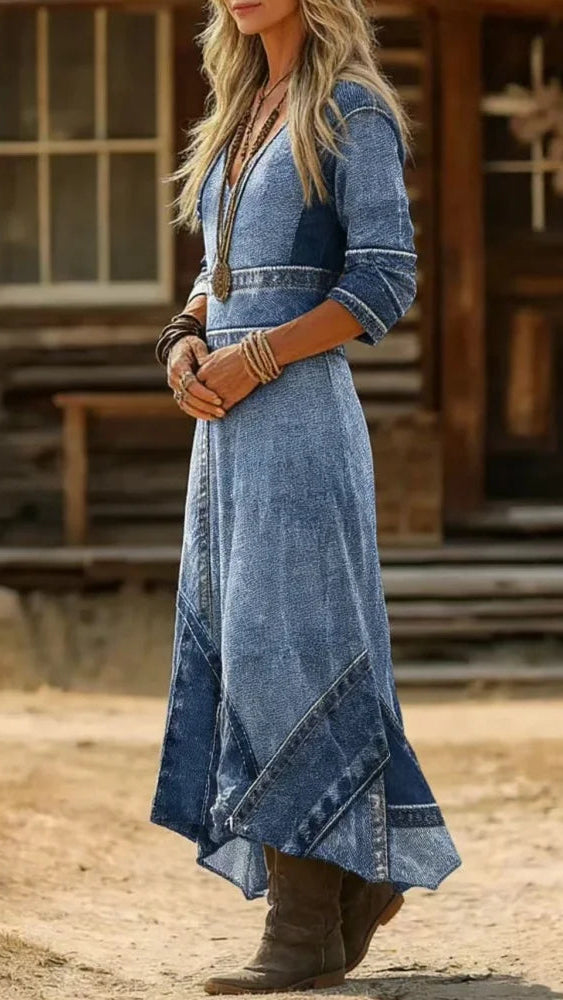 Printed Gradient V-Neck Maxi Dress