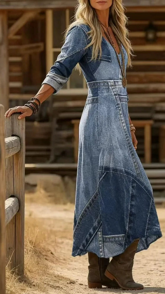 Printed Gradient V-Neck Maxi Dress