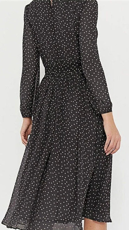 Polka Dot Long Sleeve Chiffon Dress
