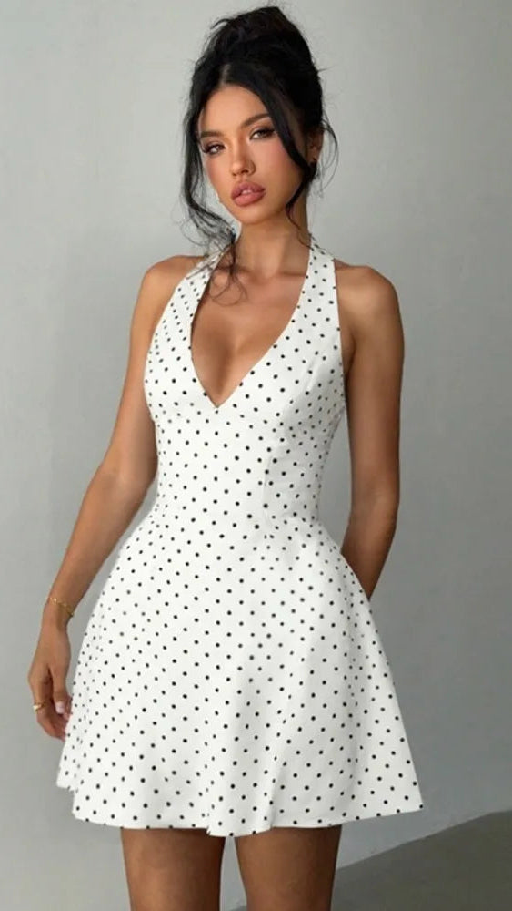 Polka Dot Halter Mini Dress
