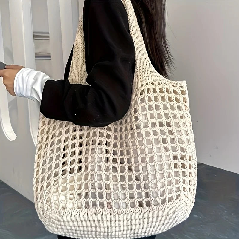 Open Knit Woven Tote Bag