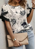 Floral Ruffle Sleeve Chiffon Blouse