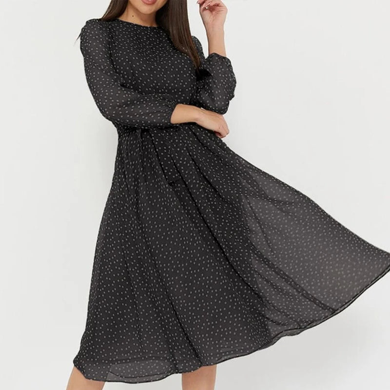 Polka Dot Long Sleeve Chiffon Dress