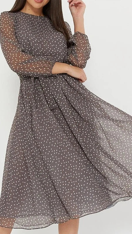 Polka Dot Long Sleeve Chiffon Dress