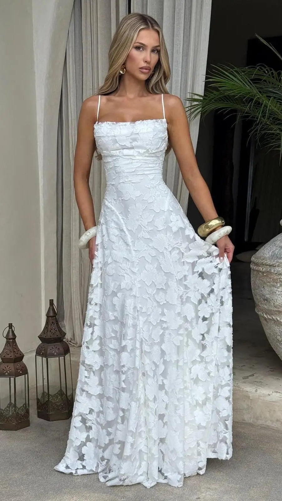 Jacquard Chiffon Backless Maxi Dress