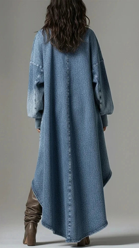 Denim V-Neck Long Sleeve Mini Dress