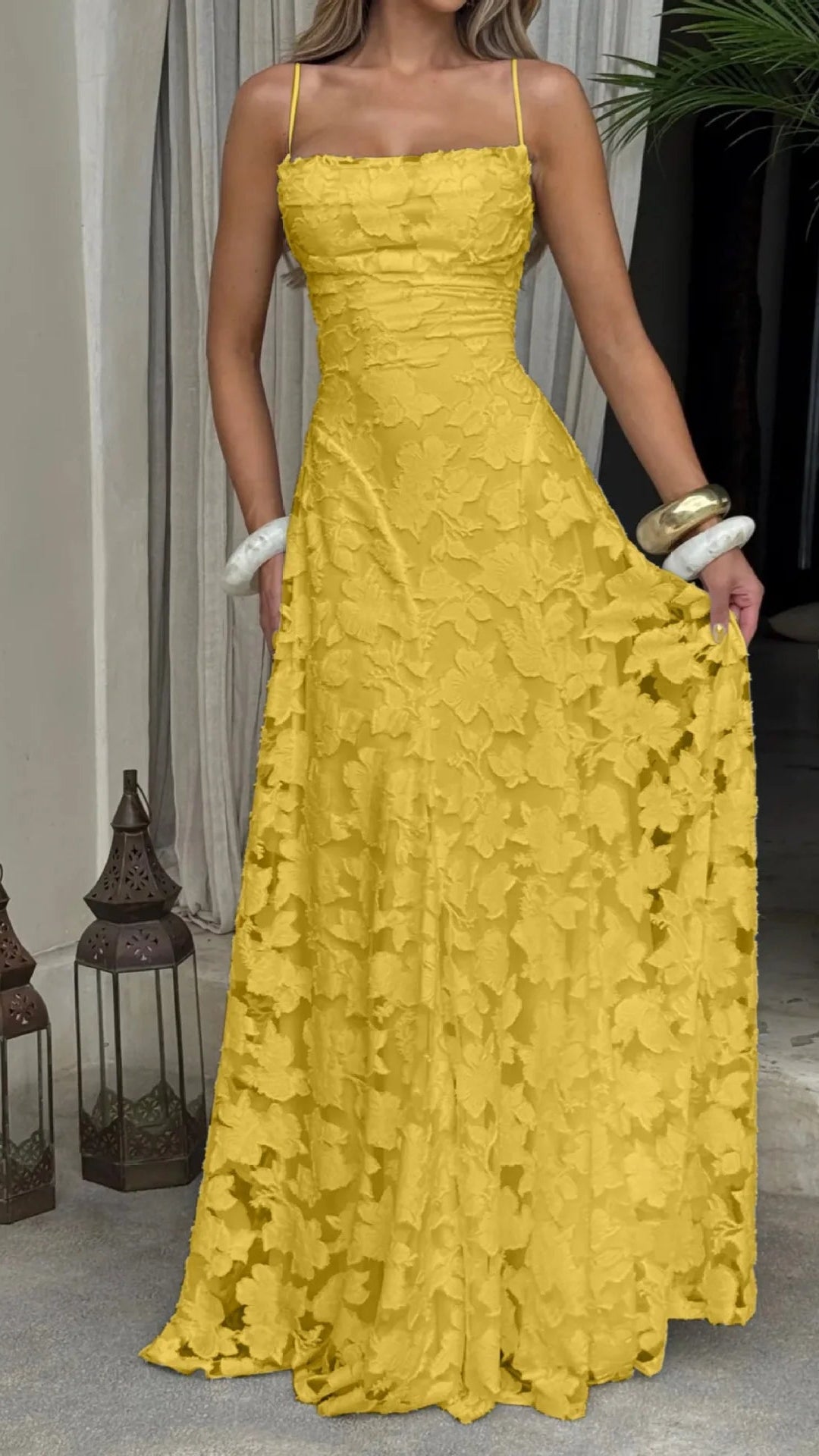 Jacquard Chiffon Backless Maxi Dress