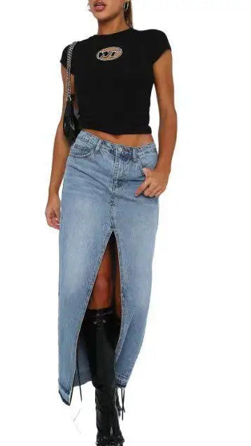 Midi Denim Skirt With Slith