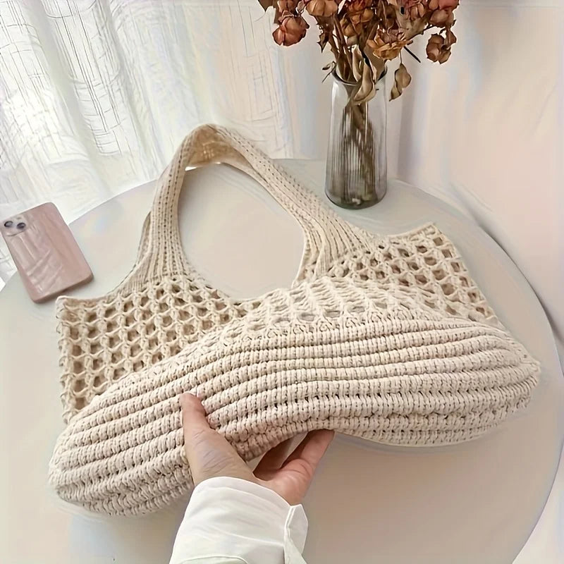 Open Knit Woven Tote Bag