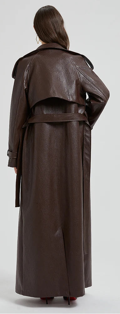 Long Faux Leather Trench Coat