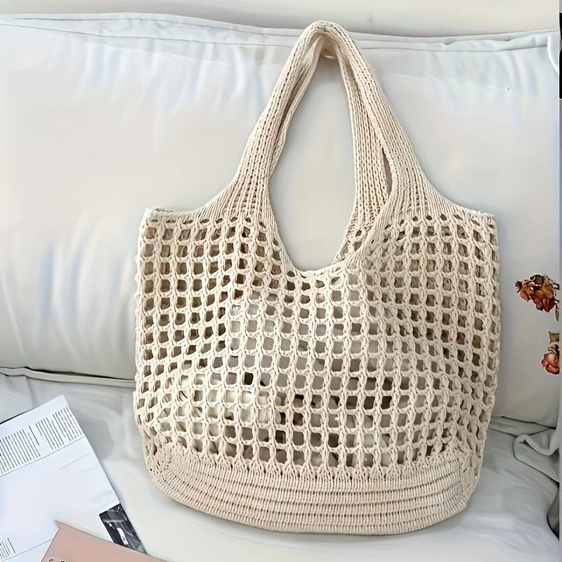 Open Knit Woven Tote Bag
