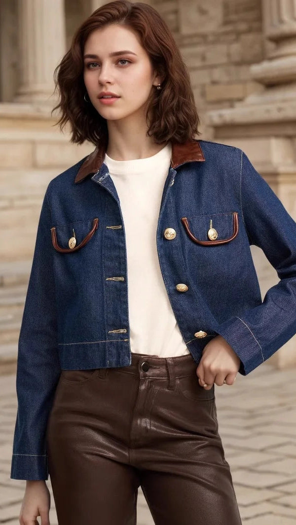 Blue Short Streetwear Jacket with Classic Collar