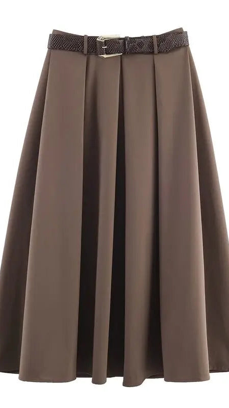 High Waist Midi Skirt With Belt