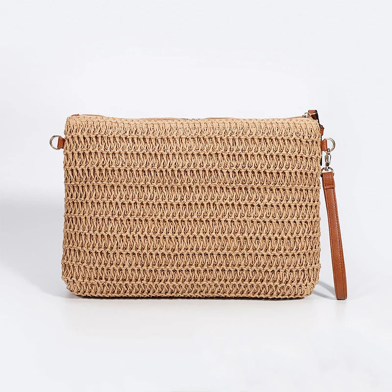 Embroidered Straw Clutch With Sequins