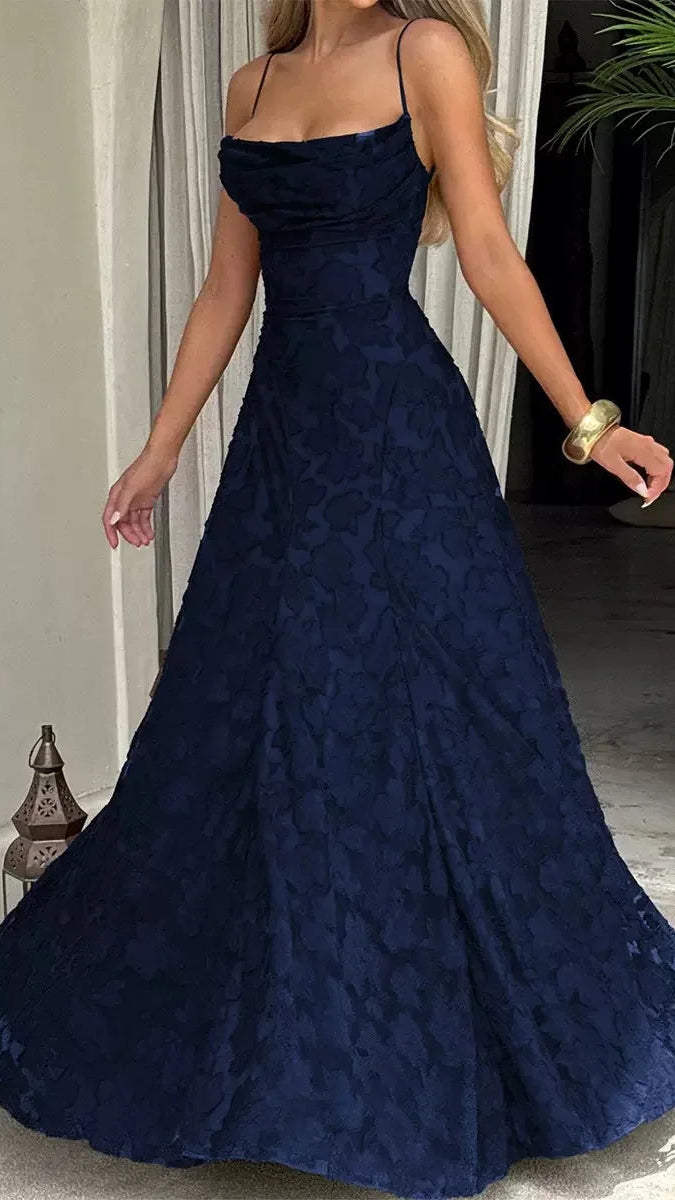 Jacquard Chiffon Backless Maxi Dress