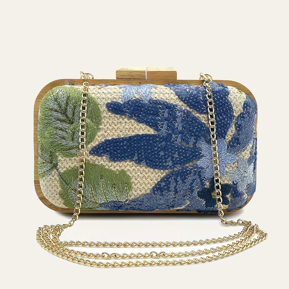 Embroidered Bloom Sequin Clutch