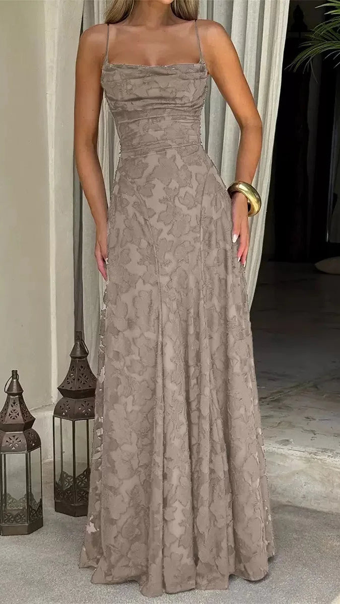 Jacquard Chiffon Backless Maxi Dress
