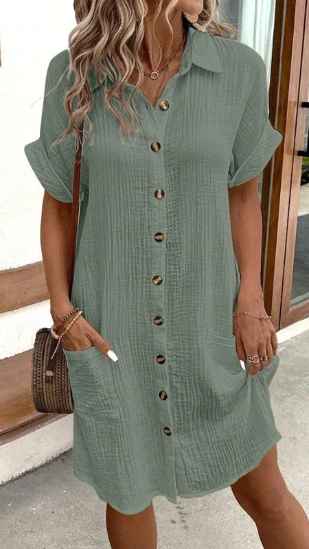 Short Sleeve Shirt Dress with Pockets