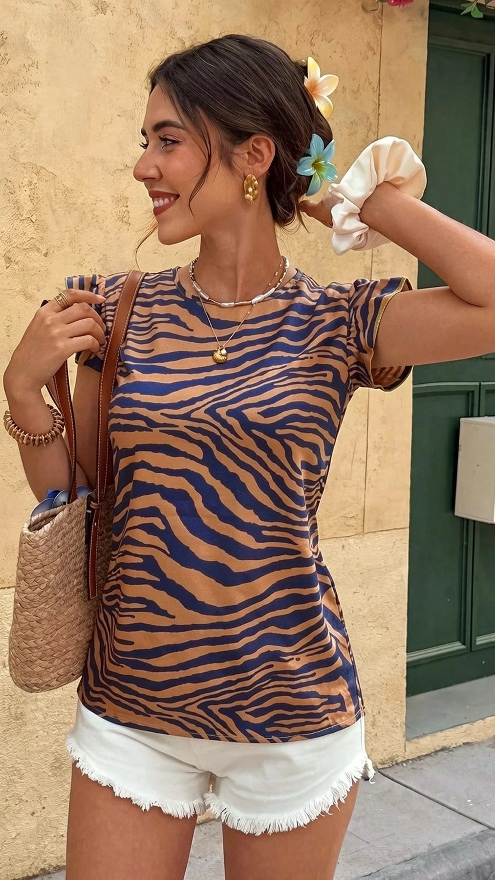 Zebra Print Ruffle Sleeve Blouse