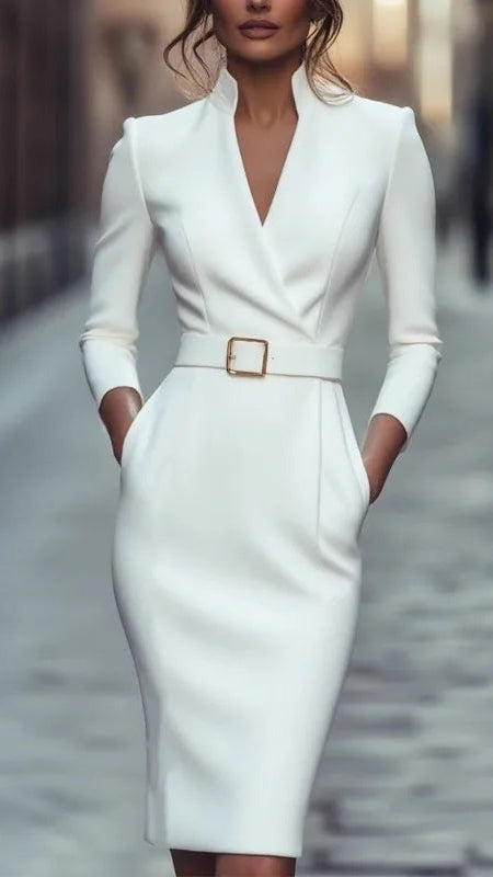 Waist Cinched French Style Midi Dress