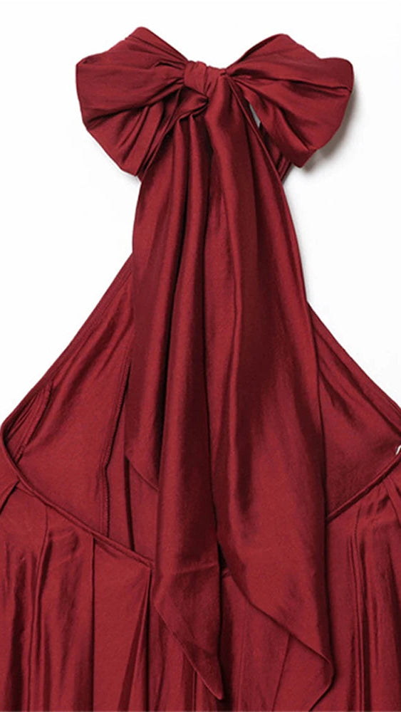 Wine Red Halter Split Maxi Dress