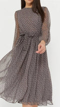Polka Dot Long Sleeve Chiffon Dress