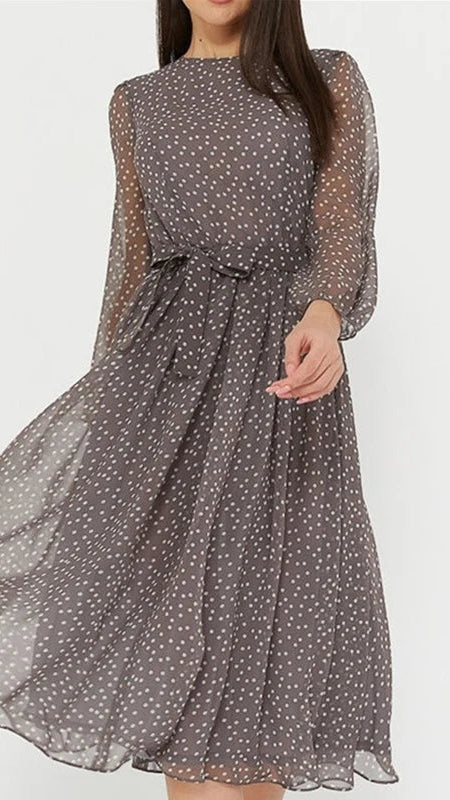 Polka Dot Long Sleeve Chiffon Dress