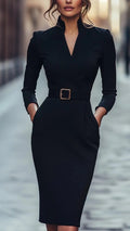 Waist Cinched French Style Midi Dress