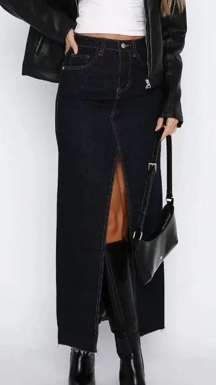 Midi Denim Skirt With Slith