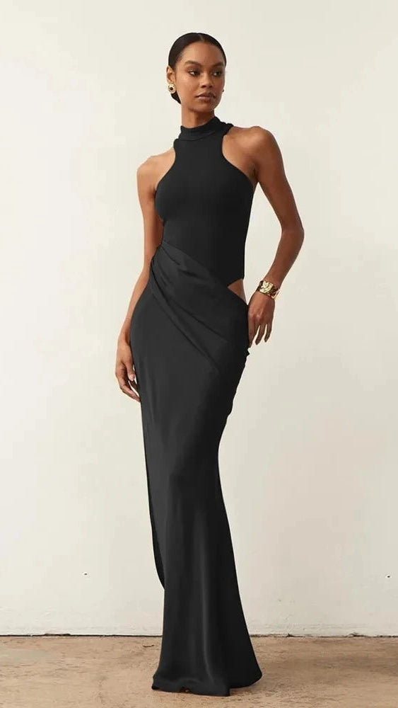 Black Patchwork Maxi Dress