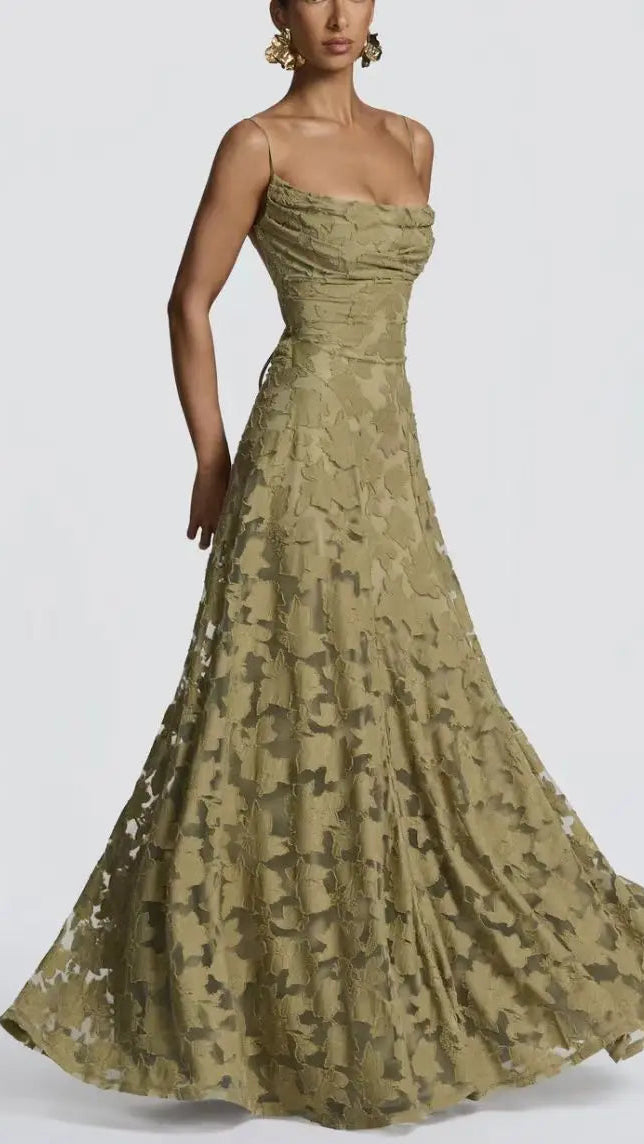 Jacquard Chiffon Backless Maxi Dress