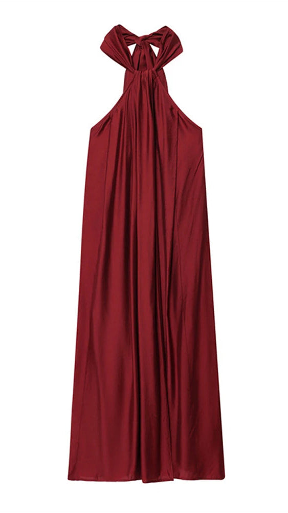 Wine Red Halter Split Maxi Dress
