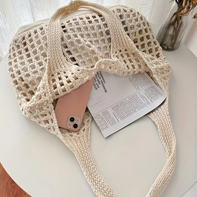 Open Knit Woven Tote Bag